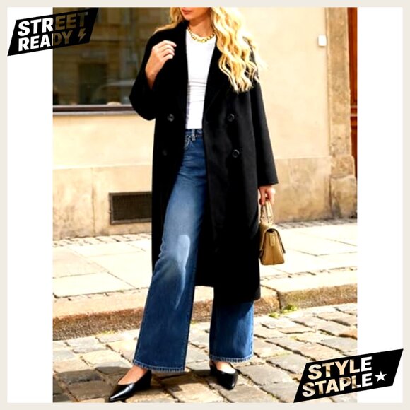 Wool Blend Double Breasted Peacoat Winter Overcoat Mid Long Coat - Picture 7 of 7